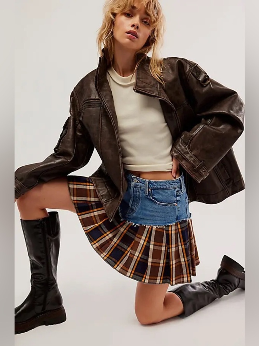 Mother Superior Skirt Womens 29 Denim Mini Plaid Ruffled Hem Anthropologie